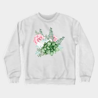 Pink and Green Succulent Bouquet with Cotton Plant Crewneck Sweatshirt